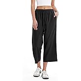 MOOSLOVER Women Linen Summer Capri Pants Drawstring Elastic Waist Wide Leg Pants Casual Straight Leg Pants with Pocket