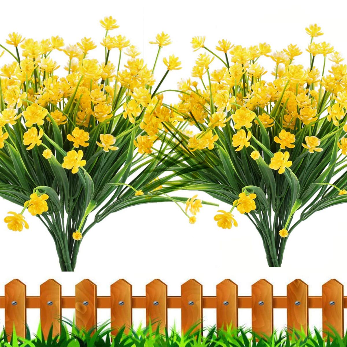 Leixi Artificial Flowers, 6pcs Fake Outdoor UV Resistant Plants Faux Plastic Greenery Shrubs Indoor Outside Hanging Planter Home Kitchen Office Wedding Garden Decor (Yellow)