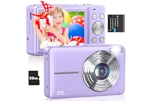 CAMKORY Digital Camera Small Camera for Photography Digital Point and Shoot Cameras with FHD 1080P, 32GB Card, 16X Zoom Anti Shake Kids Camera, Purple