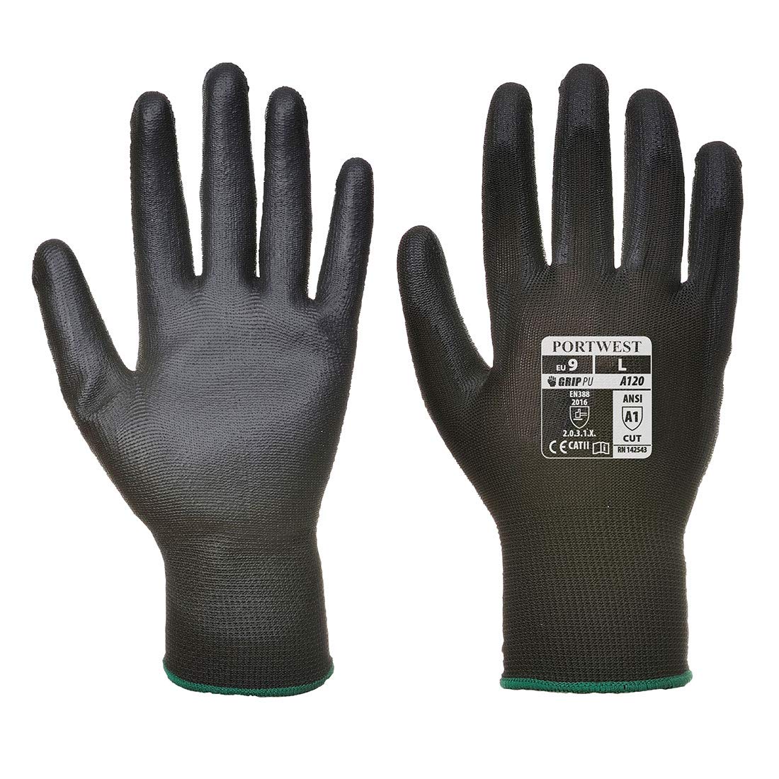 Portwest Men Black PU Palm Gloves, Black, 2XL (Pack of 1)