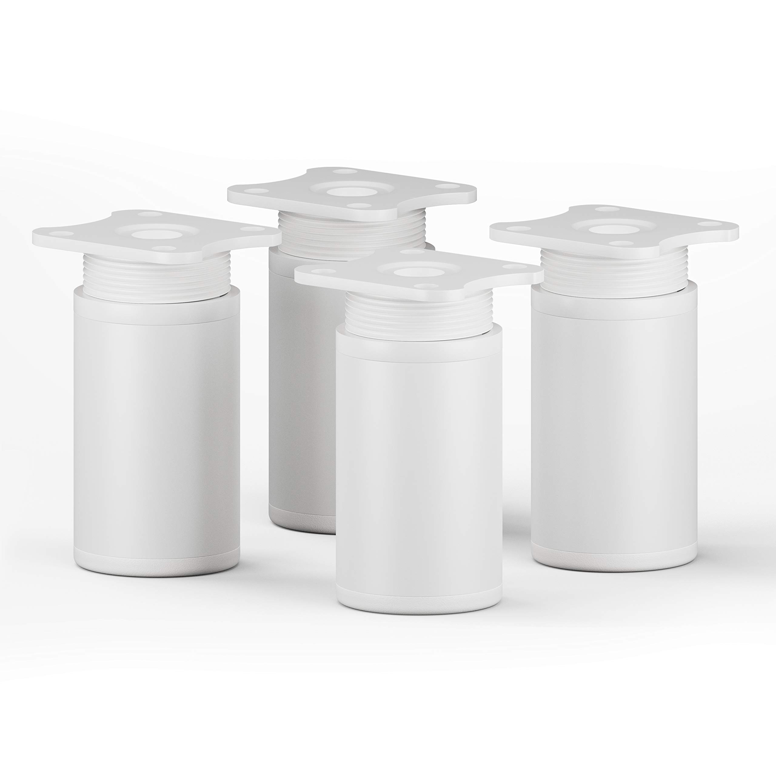 sossai® MFR1 Designer Furniture Feet Height Adjustable Set of 4 Round Profile Diameter 40 mm Colour: White Height: 60 mm (+20 mm) Material: Aluminium Wood Screws Included
