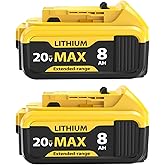 2-Pack 8000mAh Replacement for DeWalt 20V Max Battery- Compatible with DCB206 DCB200 DCB201 DCB207 DCB203 DCB205, Fits 20V Ba