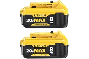 SANLBRYZANTIC 2-Pack 8000mAh Lithium-ion Battery for Dewalt 20V Max Battery – Compatible with DCB200 DCB201 DCB204 DCB206 DCB207 DCB181 DCB180 Series Tools, LED Charge Indicator, Fits Dewalt Power Tools & Chargers
