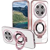 Wousunly Compatible with Honor Magic 7 Lite Case with Magnetic Stand, for Honor X9c Phone Cases Silicone Transparent Accessories Funda Shockproof Luxury Protective Original Cover (Rosa)