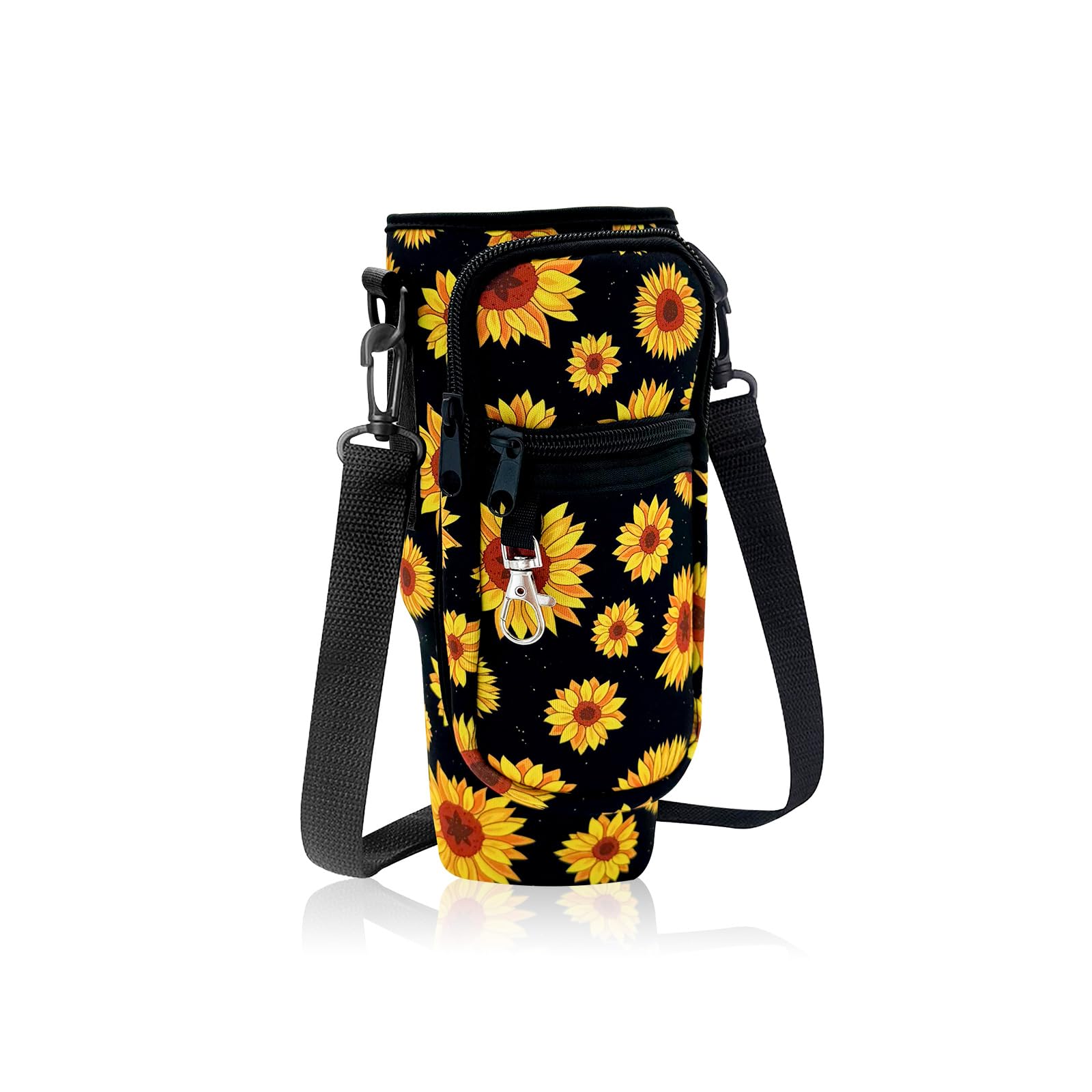 MultiValue Water Bottle Carrier Bag for Stanley Cup, Fashion Water Bottle Holder with Strap & Phone Pocket, Water Bottle Pouch Bag Fits Stanley 40oz Tumbler for Walking and Hiking (Sunflower)
