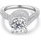 Moissanite Rings for Women, Engagement Promise Rings for Her, D Color VVS1 Lab Created Moissanite Wedding Band 18K White Gold Plated Eternity Moissanite Bridal Set Elegant Valentines Day Gifts