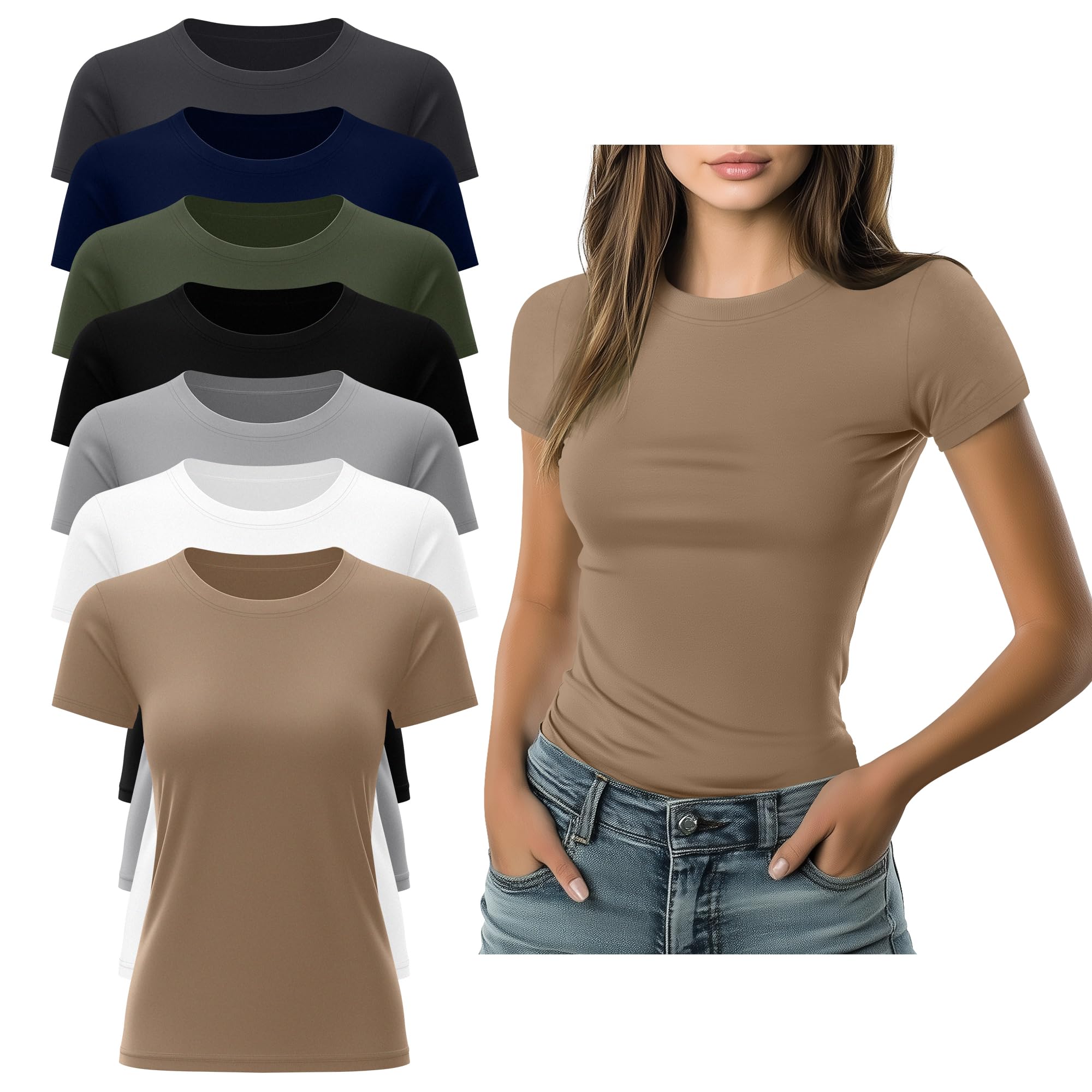 Photo 1 of **UNKNOWN IF MISSING PARTS**
Xaatren 7 Pack Women's Fitted Basic T-Shirts Bulk Crewneck Tight Short Sleeve Tee Multipack Slim Summer Casual Tops(Dark Gray, Navy Blue, Army Green, Black, Light Gray, White, Khaki,Small)