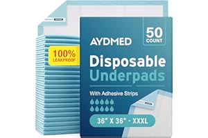 50 x AYDMED Incontinence Underpads 36" x 36" with Adhesive Strips | XXXL Bed Pads Disposable Adult | Max Absorbency Chux Pads for Adults, Children & Babies | Incontinence Bed Pads & Pee Pads