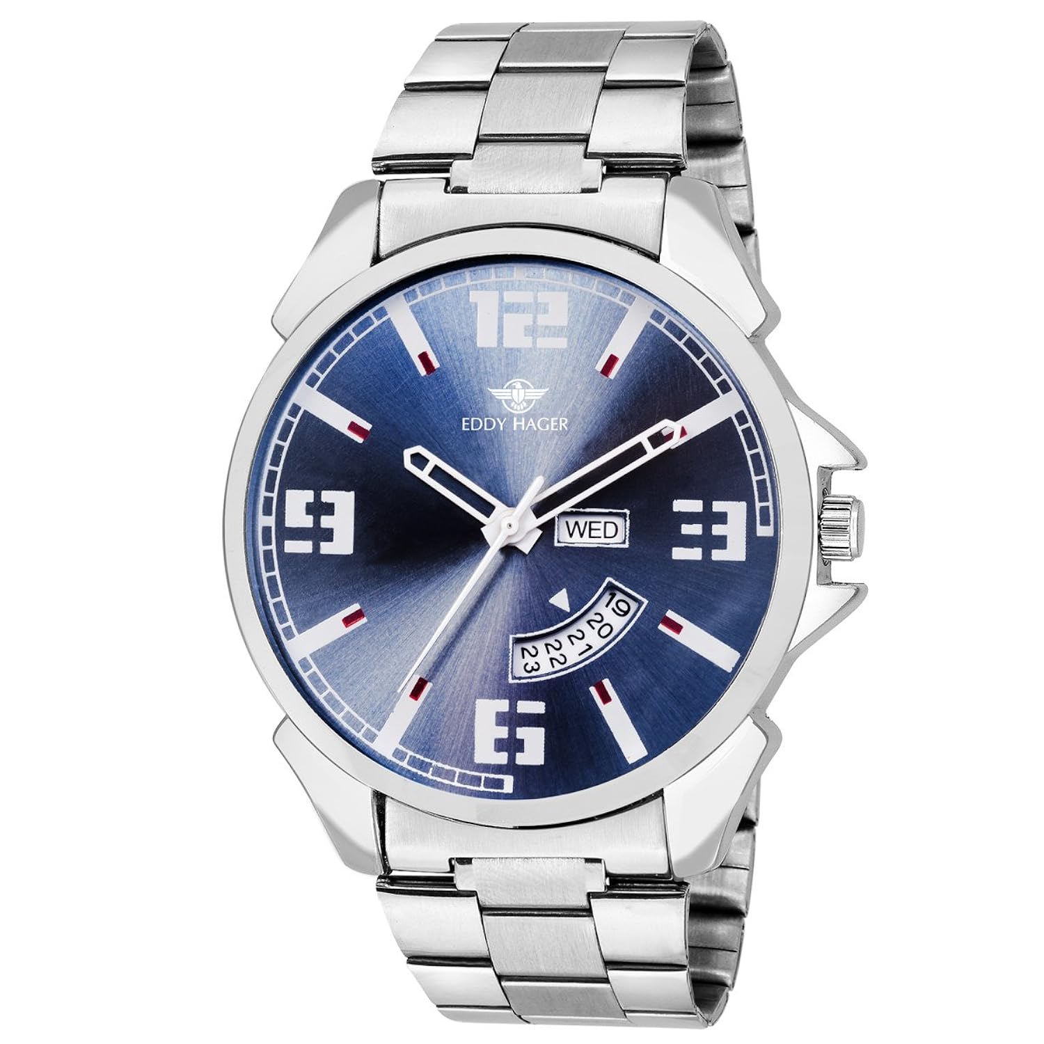 eddy hager blue day and date men's watch eh-208-bl