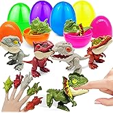 6 Pack Jumbo 3.5" Easter Eggs Filled with Biting Finger Dinosaurs Toys Inside, Fun Finger Puppets Set for Kids Toddlers Easter Basket Stuffers Fillers Plastic Surprise Eggs Hunt Easter Party Favors