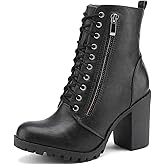 DREAM PAIRS Women's Combat Ankle Boots Chunky Heel Lace up Fashion Heeled Booties