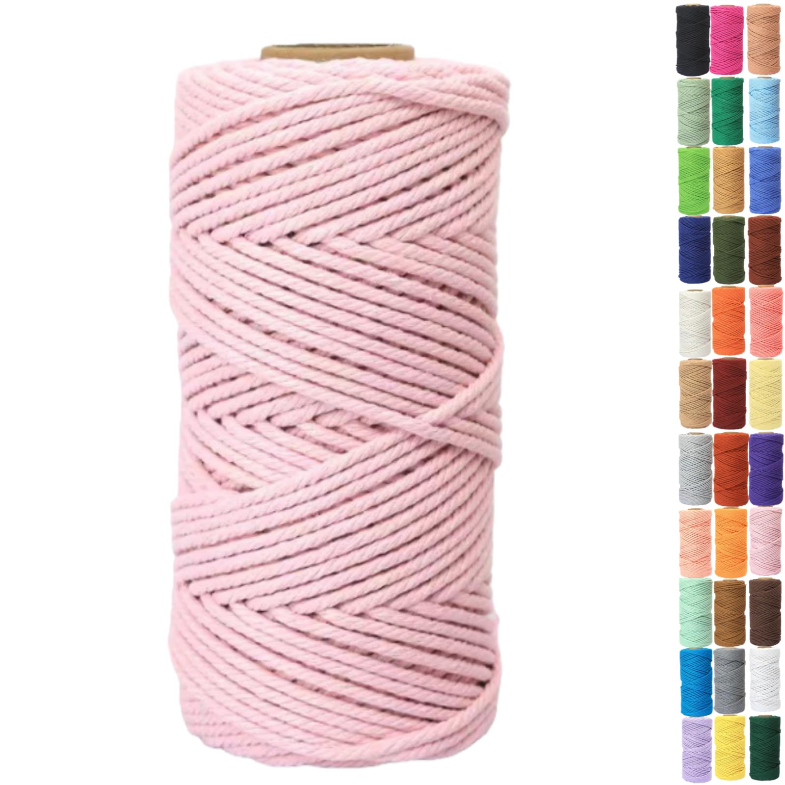 Binwat Macrame Cord Thick Natural Cotton Cord DIY Crafts Yarn Thread Twisted Spool Twine String Cotton Rope for Wall Hanging,Plant Hangers,Knitting,Decorative Projects 4mm x100m (Light Pink)