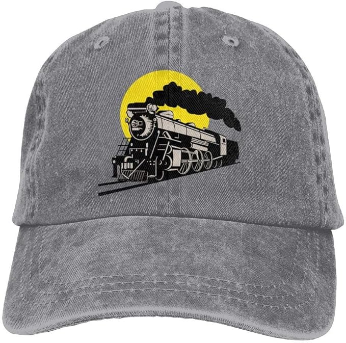 Sunset Steam Train and Railway Denim Hat Mens Mini Baseball Hat Cap
