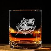 Great White Shark Vintage Engraved Whiskey Glass - Wildlife Themed Gift - Unique Birthday Gifts For Friends And Family - Great White Shark Lovers Gift - Vintage Old Fashioned Glass