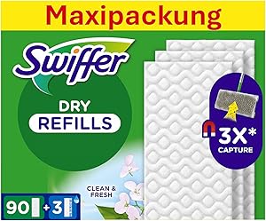 Swiffer Bodenwischer Nachfüllpackung, 90 Trockene Und 3 Feuchte Bodentücher, Nimmt Schmutz Auf Und Schließt Ihn Ein