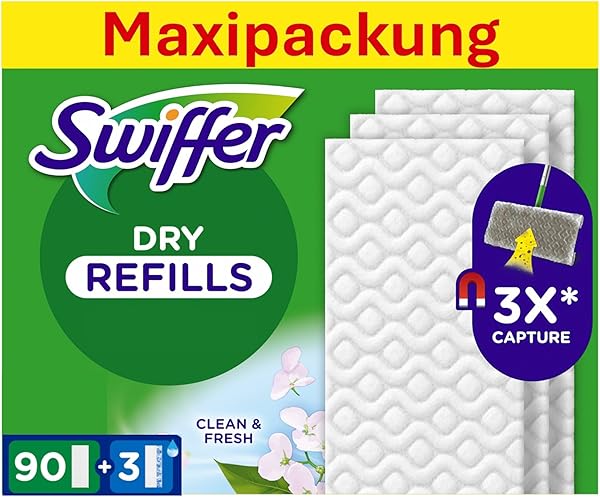 Swiffer Bodenwischer Nachfüllpackung, 90 Trockene Und 3 Feuchte Bodentücher, Nimmt Schmutz Auf Und Schließt Ihn Ein