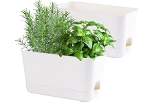 Oliz Herb Garden Planter Indoor Kit Self Watering Pots for Indoor/Outdoor Plants 2 Packs Windowsill Plant Pots with Drainage and Tray, Window Pot for Indoor Plants