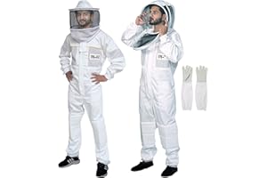 USKEEPERS Polly Cotton Bee Suit, Apiarist Ultra Ventilated Beekeeping Suit for Men & Women with Beekeeper Gloves & 2 Beekeeping Veils, Beekeepers Suit for Professional & Beginner Beekeepers.(Sv, 3XL)