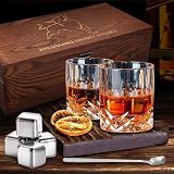 AYAOQIANG Whiskey Gift Set 2 Glasses Stones Coasters Wood Box</80 chars view 7