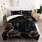 AILONEN Black Panther Comforter Set Twin Size, Golden Rose Pattern Bedding Set for Kids Teens Adults,Leopard Mom and Child Duvet Set for Bedroom Decor,3Pcs,1 Quilt and 2 Pillowcases,Breathable