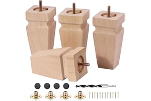 TEXPHW 6 Inch Unfinished Oak Sofa Legs - Heavy Duty Mid Century Solid Wood Replacement Furniture Legs Set of 4 for Couch, Table, Bench, Bed, Dresser, Chair - with Installation Hardware (Natural)