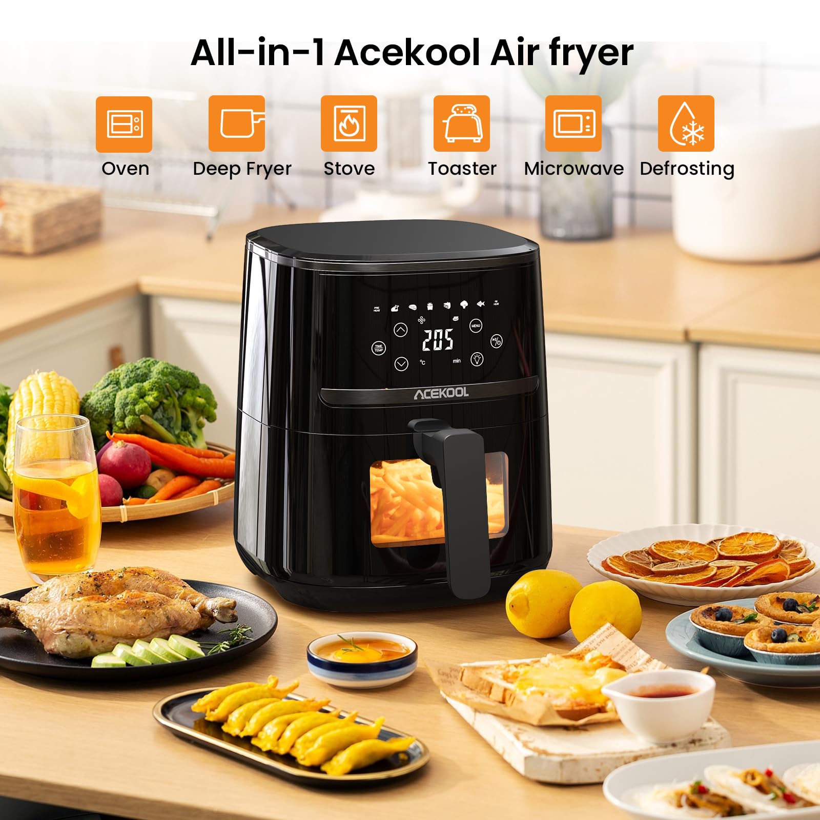 Zstar Air Fryer 5QT with Visualized Window, 6 in 1 Air Fryers Oven with Timer & Temperature Control, 85% Oil less, Low Noise Airfryers with Dishwasher Safe Basket
