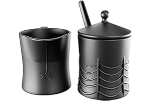 New - Nomnu Black Spiderweb Sugar and Creamer Set. Ceramic Sugar Bowl with Lid and Spoon, and Creamer Pitcher. Gothic Decor, Perfect for Goth Lovers, Includes Spider-Embossed Design