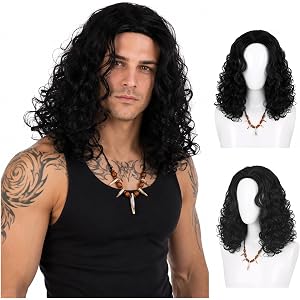 Black Long Wavy Hair Cosplay Wigs, Full Wig Adjustable with Necklace, Cap | Unisex Wig with Cap Compatible with Game Costume