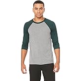 Bella + Canvas Unisex 3/4-Sleeve Baseball T-Shirt - Grey/EMERLD TRB - 2XL - (Style # 3200 - Original Label)