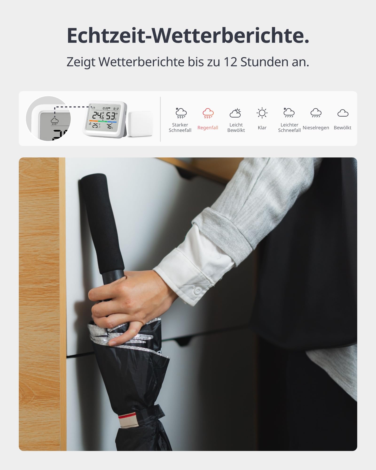 SwitchBot Wlan Wetterstation Funk mit Außensensor, Matter Hygrometer Thermometer Innen, Temperatursensor mit IP65 Außenthermometer und Matter Hub, Kompatibel mit Alexa, Apple Home, Google Home 4