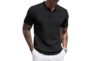COOFANDY Mens Knit Polo Shirts Short Sleeve Ribbed Textured Polo Shirt Lightweight Casual Golf Shirts Collared T Shirt