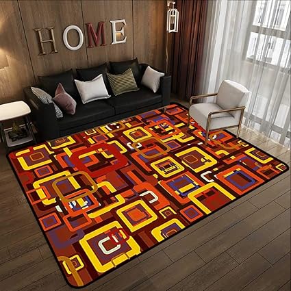 Amazon パーソナライズフロアマット 抽象画 カラフルな手描き波模様 アーティスティックな絡みカーリーサイケデリックイラスト マルチカラー 洗えるキッチンエリアラグ 59 X 71 W150cm X L180cm Anzhutwelve ラグ カーペット