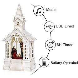 Christmas Snow Globe Lantern Musical Holy Family