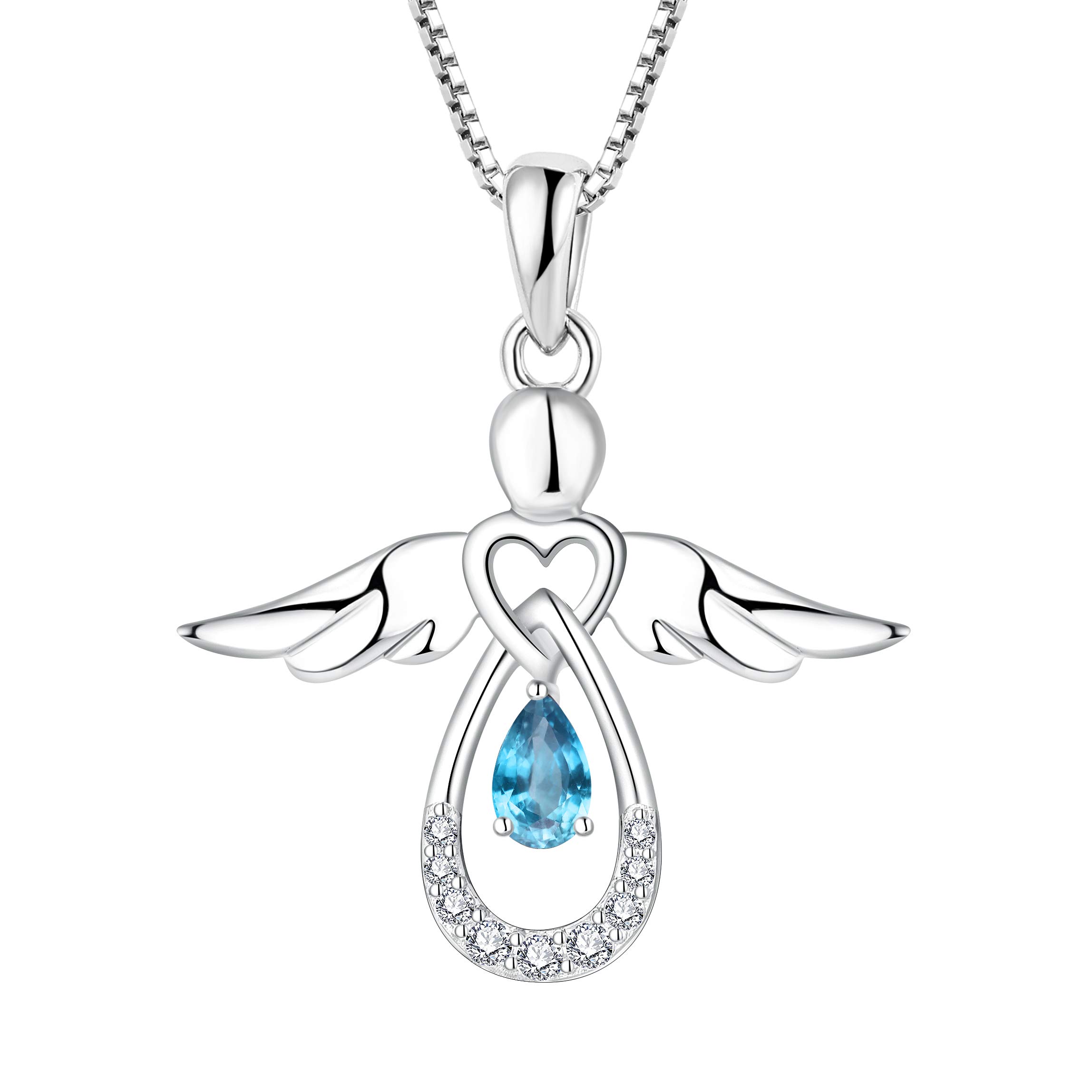 FJ Guardian Angel Necklace 925 Sterling Silver Angel Pendant Aquamarine Necklace March Birthstone Jewellery for Women — image 1