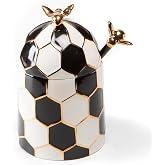 MACKENZIE-CHILDS Ceramic Queen Bee Honey Pot with Lid | Hand-applied design, made from ceramic, beehive decor for kitchen, 3.75" W x 6" H x 3" deep, 12-ounce capacity