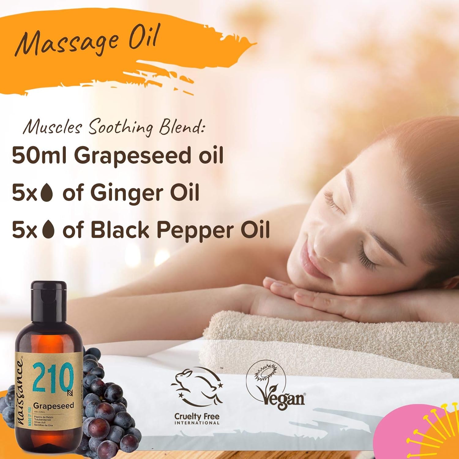 Naissance Grapeseed Oil (No. 210) 100ml - Natural Moisturiser and Conditioner - for Hair Skin, Massage, Face, Beard and Aromatherapy - Image 4