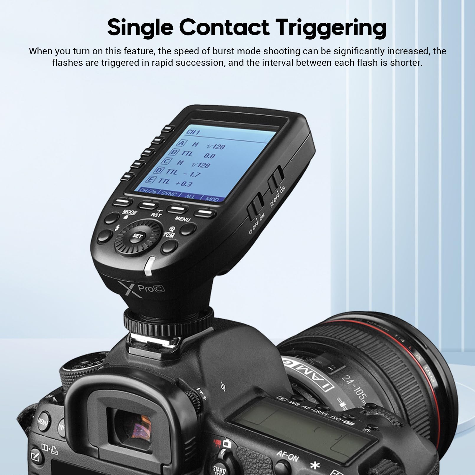 GODOX XPro-C TTL Wireless Flash Trigger for Canon Camera, 2.4G X Wireless System, HSS 1/8000s Large Screen Slanted Design, 5 Dedicated Group Buttons, 11 Customizable Functions