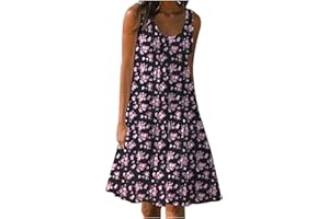 LBECLEY Boho Dresses for Women 2024 Summer Crewneck Beach Dress Loose Sleeveless Sundresses Cute Petite Flowy Midi Dress