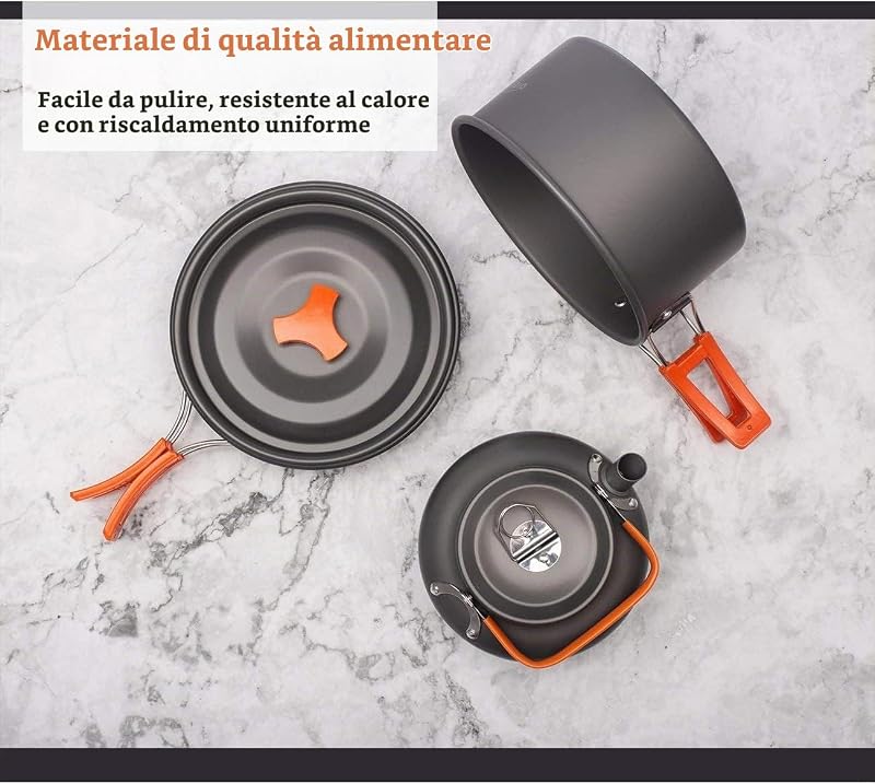 14 PCS Campeggio Pentole Utensili Set da Cucina Outdoor Bollitore Padella Pentola Portabile per Picnic Campeggio Trekking Escursione 1-3 Persone