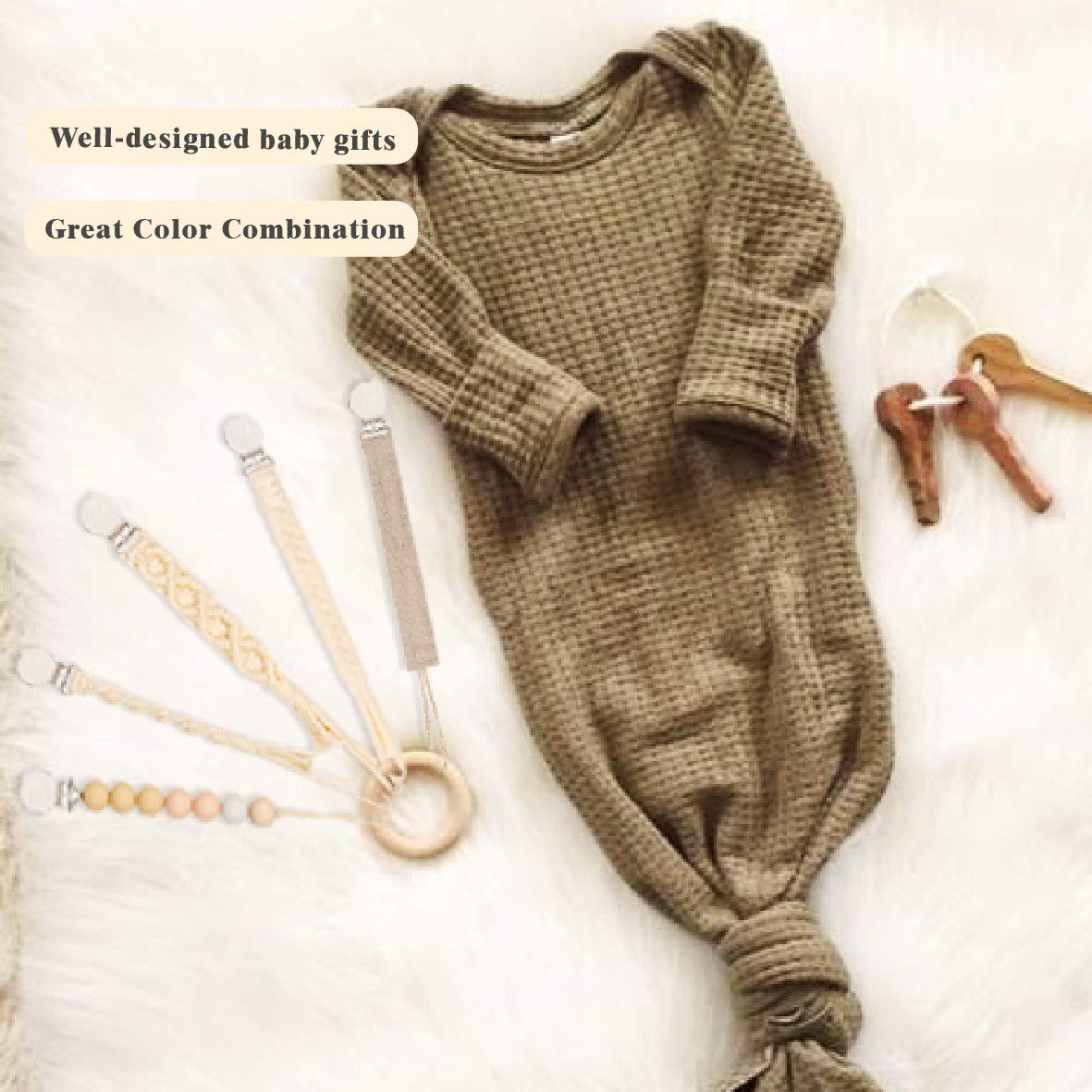 Modern Pacifier Clip for Boy and Girl 5 Pack Metal Teething Clips Braided Cotton Rope Common for Pacifier Teether Toys Baby Shower Set : Baby