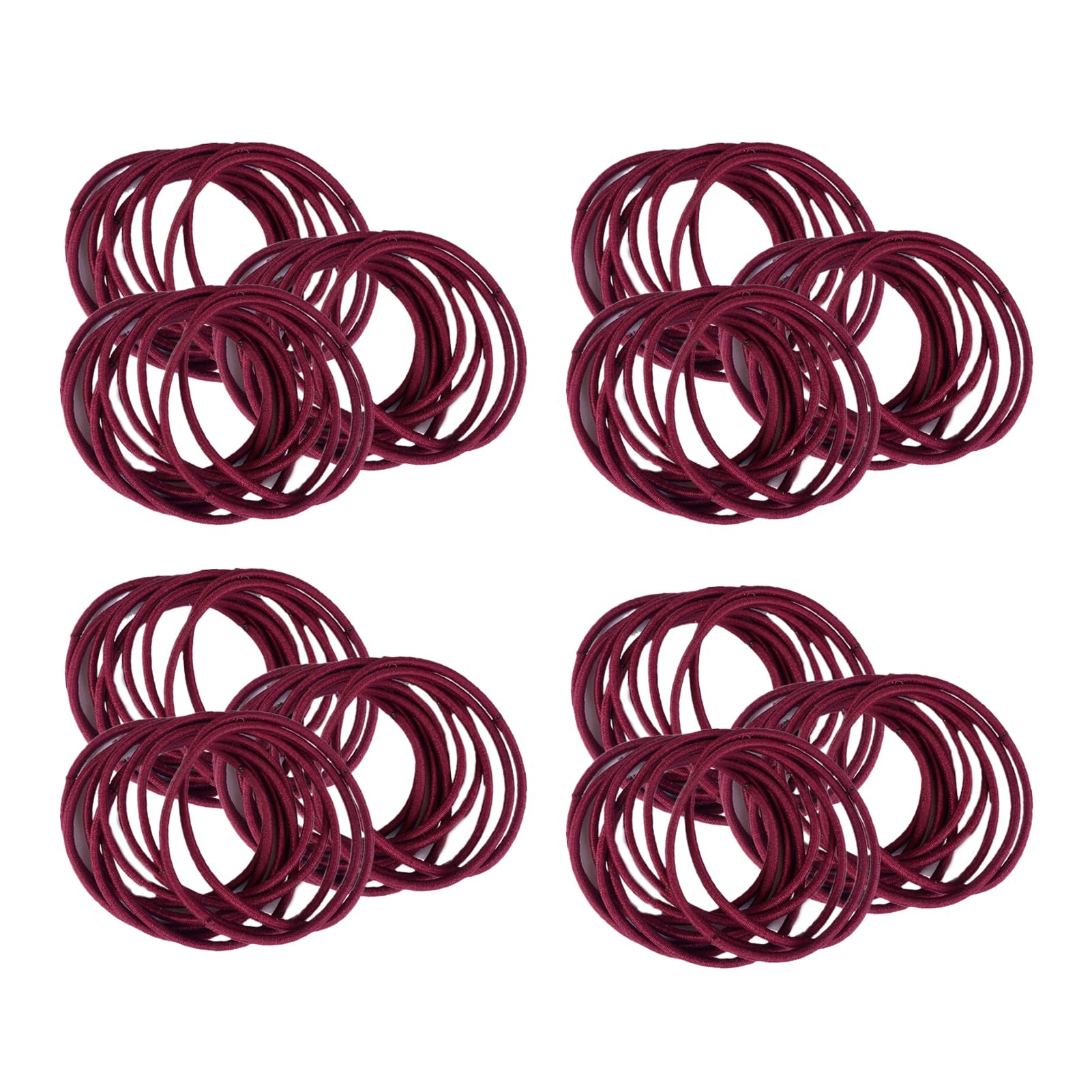 100 PCS Hair Bands, 2mm Small Thin Elastic Hair Ties Seamless Ponytail Braids Holders, Strong Bulk Hair Bobbles No Metal Gentle Elastics No Damage Snag Free for Women Men Girls Kids (Wine Red)