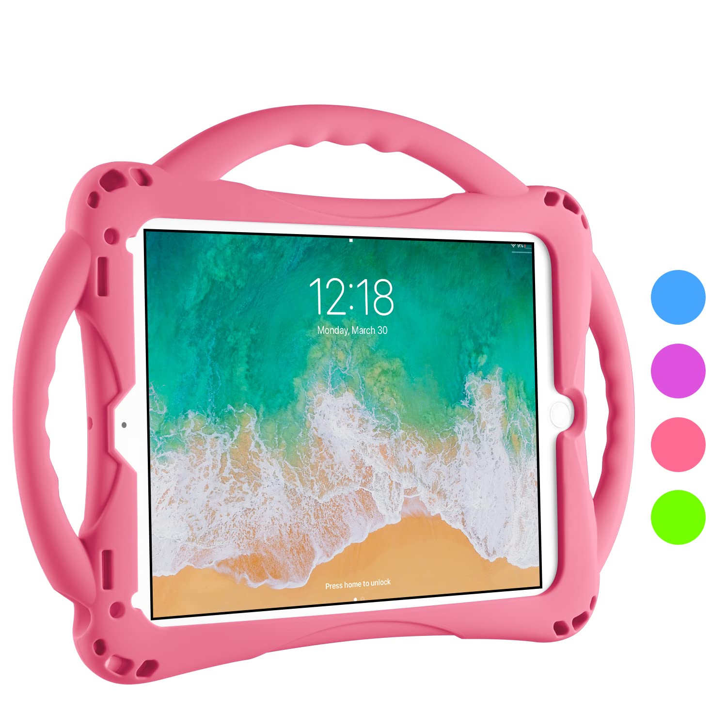 TopEsct Kids Case for iPad 6th/5th Gen, iPad Air/Air 2 & iPad Pro 9.7 inch, Built-in Handle Stand Comes with a Strap, Silicone Shockproof Protective Cover (Pink) — image 1