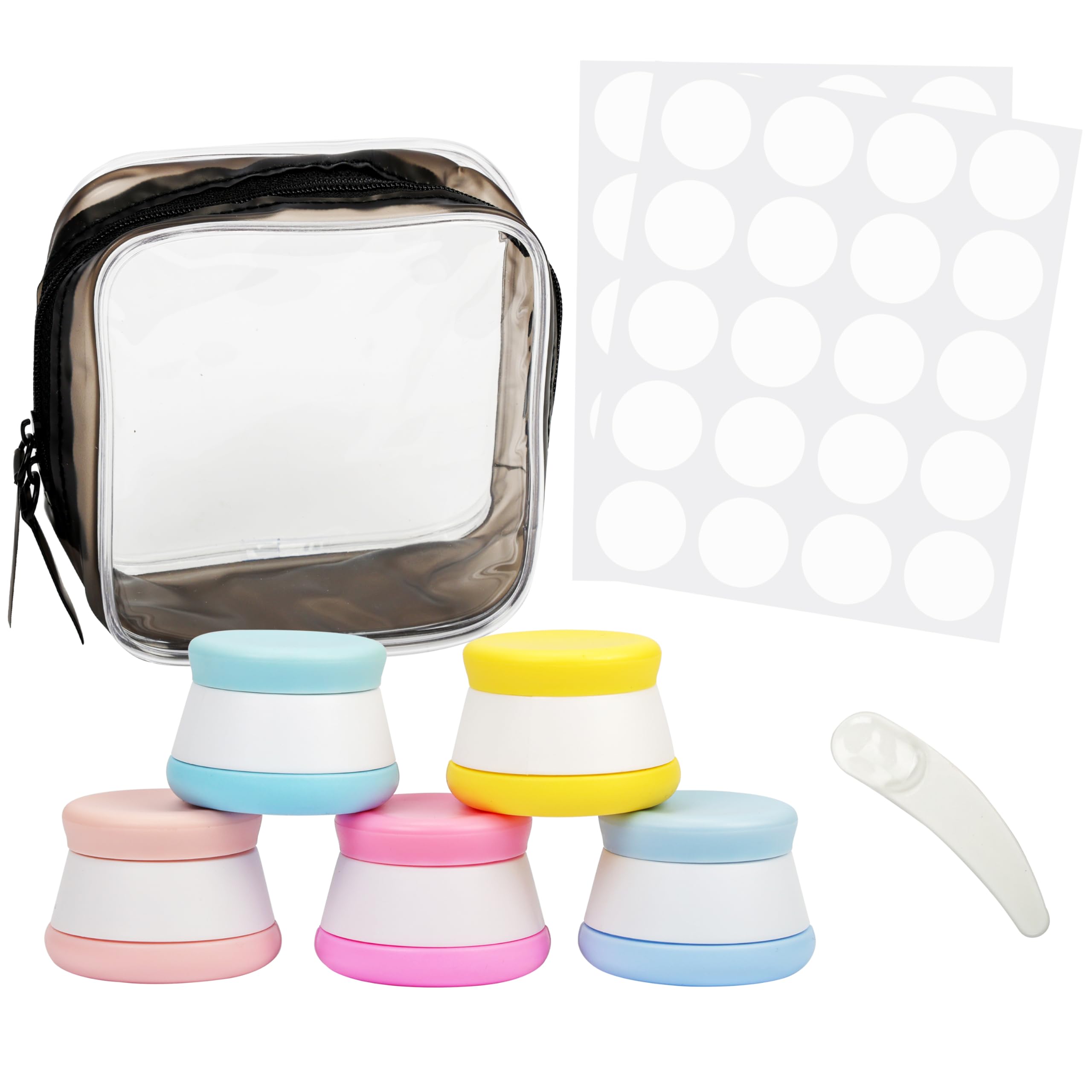 Belle Vous 5 Pack of Silicone Travel Cosmetic Containers & Storage Bag - 20ml BPA-Free Leakproof Sample Pots/Bottles with Lids - TSA Approved Jars for Makeup, Toiletries, Lotion & Face/Body/Hand Cream