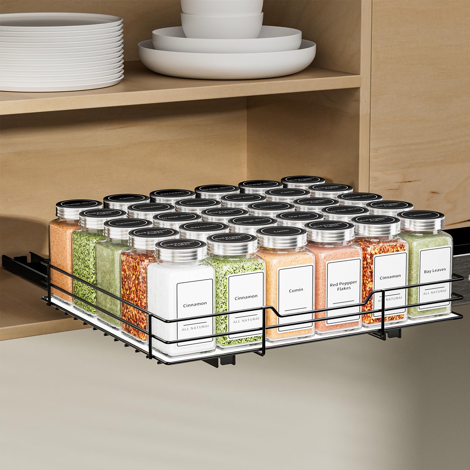 Photo 1 of BOIVSHI Spice Rack Organizer for Cabinet, 1 Tier Pull Out Spice Rack, Spice Organizer for Cabinet, Kitchen and Pantry, Fits Spices, Sauces, Canned Food (12.5''Wx10.5''Dx2.5''H)