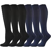 6 Pairs Compression Socks for Women and Men Circulation, 20-30 mmhg Support for Athletic Running, Hiking, Nurse, Recovery