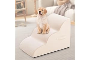 VHASO Dog Steps for Small Dog, Dog Stairs for High Beds and Couch, 16" High 3-Step High Density Foam Pet Stairs for Dogs Injured, Older Dogs Cats, Pet with Joint Pain (Beige)