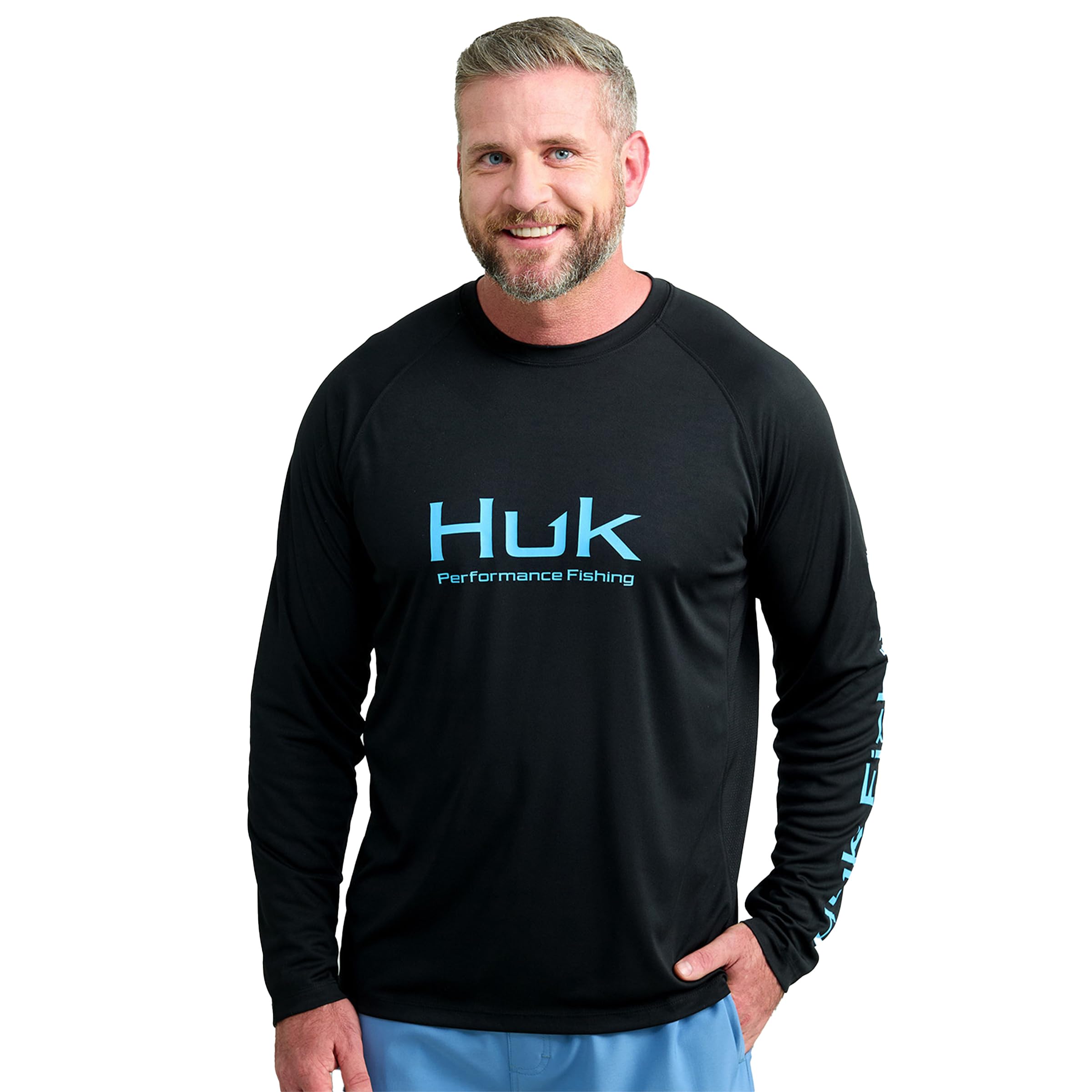 HUK Mens Pursuit Vented Long Sleeve Shirt, +30 UPF Fishing Shirt, Black, Large Image