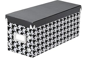 Snap-N-Store DVD Storage Box - Pack of 1 - Durable 6 x 8.2 x 16.5 Inch Movie Organizer - Disc Holder with Lid to Store up to 26 DVD Cases - Houndstooth