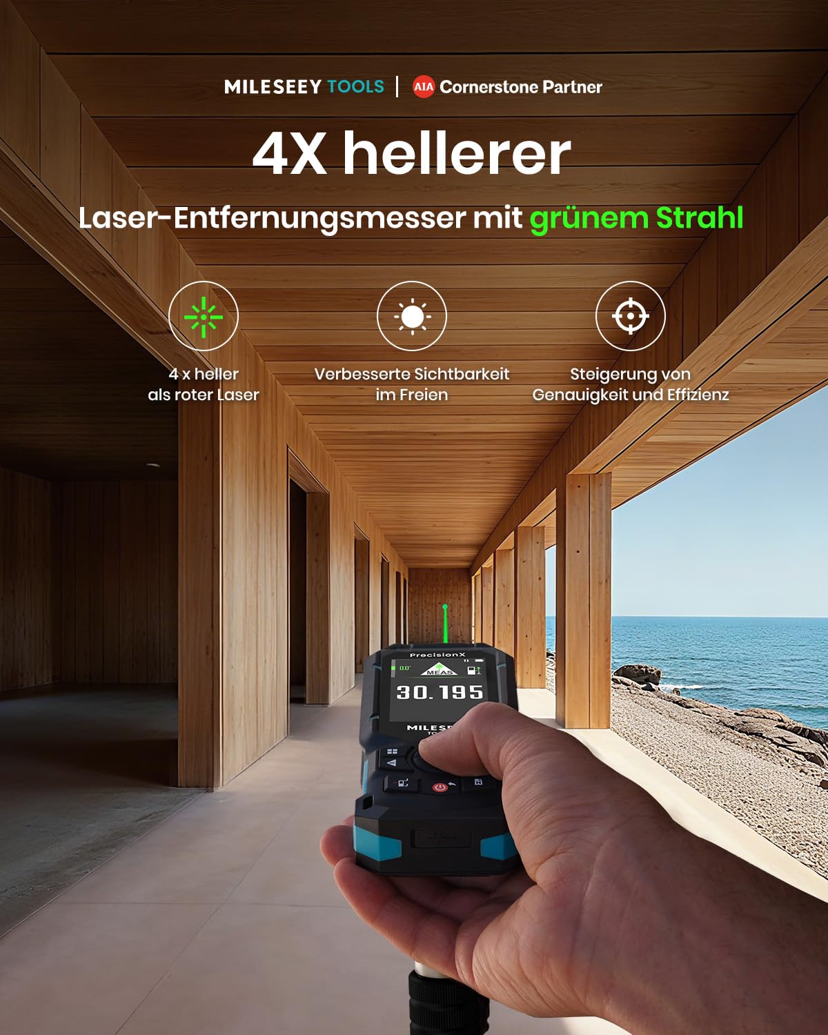 MiLESEEY S50 Laser Entfernungsmesser mit Grünem Strahl, 120 m Lasermessgerät, P2P Laser Messgerät, Seitliche Laserausrichtung, Wiederaufladbar, 6,1 cm IPS-Display, Innen Außen 2