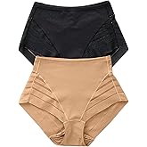 Leonisa High Waisted Invisible Tummy Control Shapewear for Women - Stripe Lace Ladies Underwear Panties